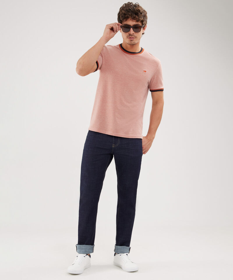Camiseta Preteñida, Manga Corta, Cuello Y Puños Tejidos