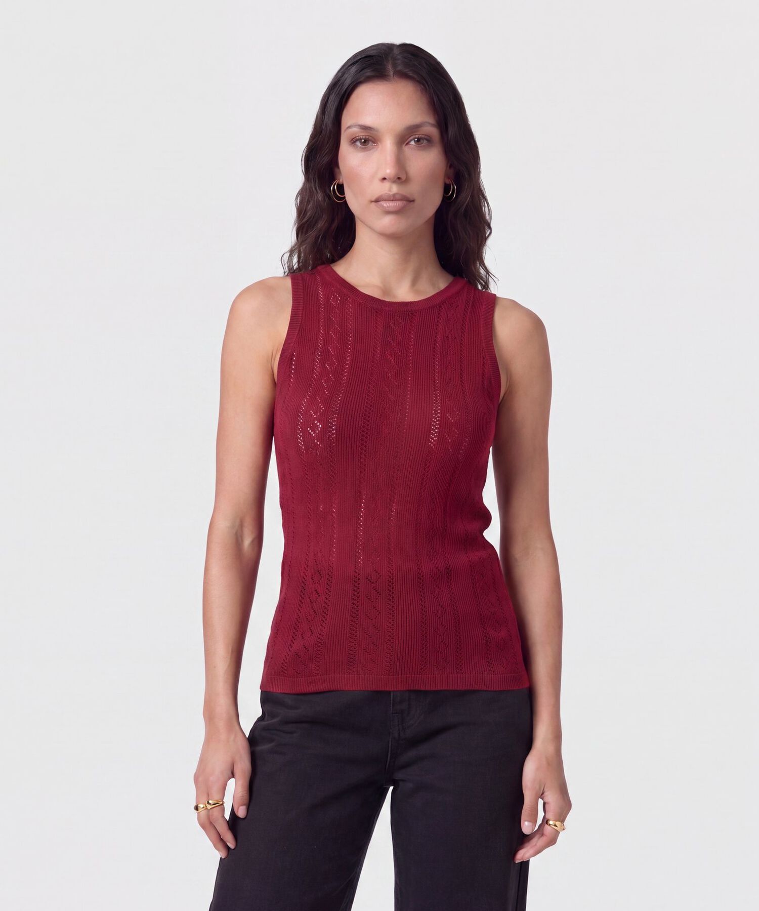 Camiseta Sin Mangas Tejido Calado Mujer