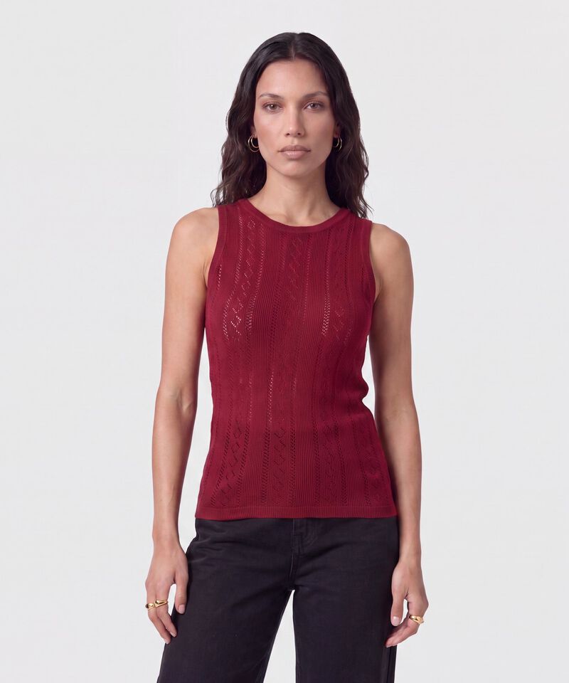 Camiseta Sin Mangas Tejido Calado Mujer