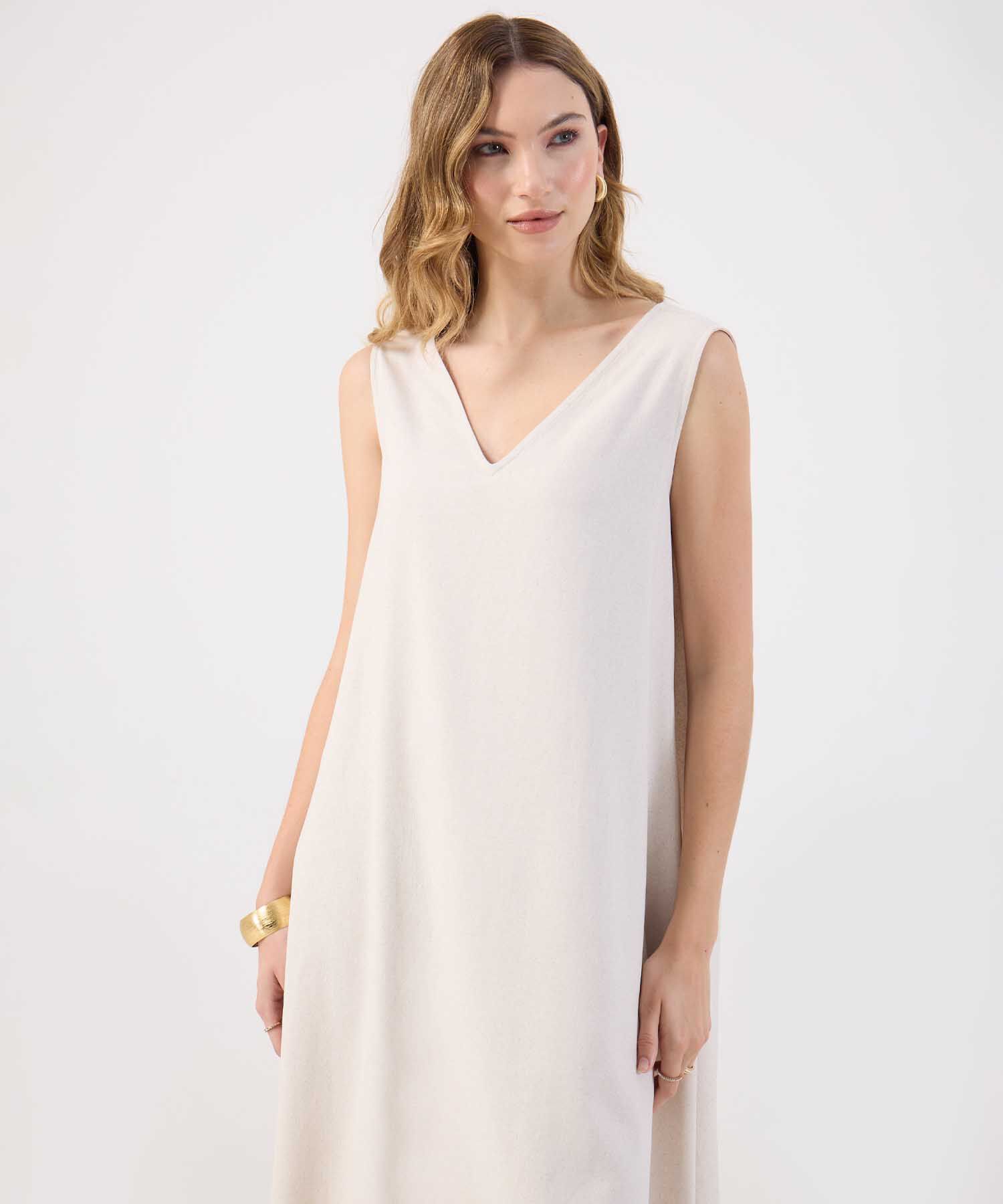 Vestido Corto Liso Mujer Escote V Sin Mangas