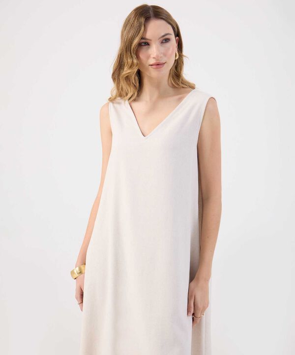 Vestido Corto Liso Mujer Escote V Sin Mangas image number null