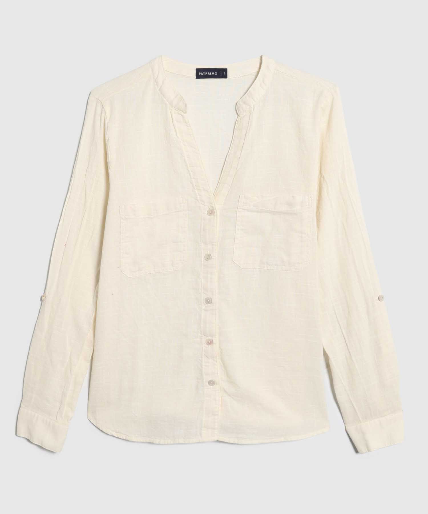 Blusa Manga Larga Unicolor En Lino