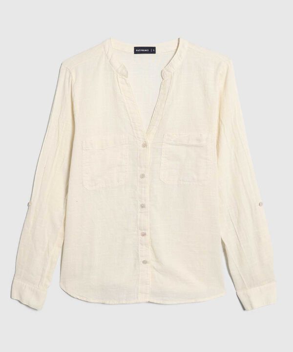 Blusa Manga Larga Unicolor En Lino