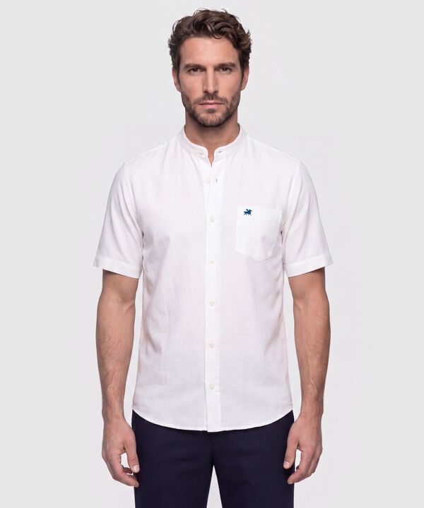 Camisa Unicolor Cuello Mao Con Bolsillo 