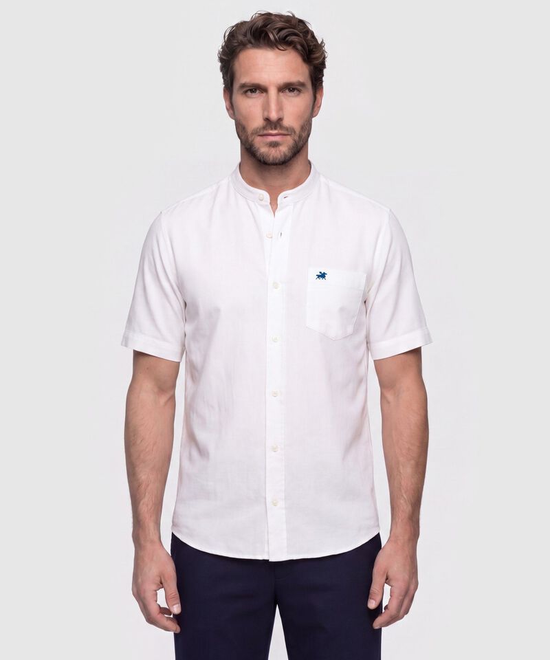 Camisa Unicolor Cuello Mao Con Bolsillo 