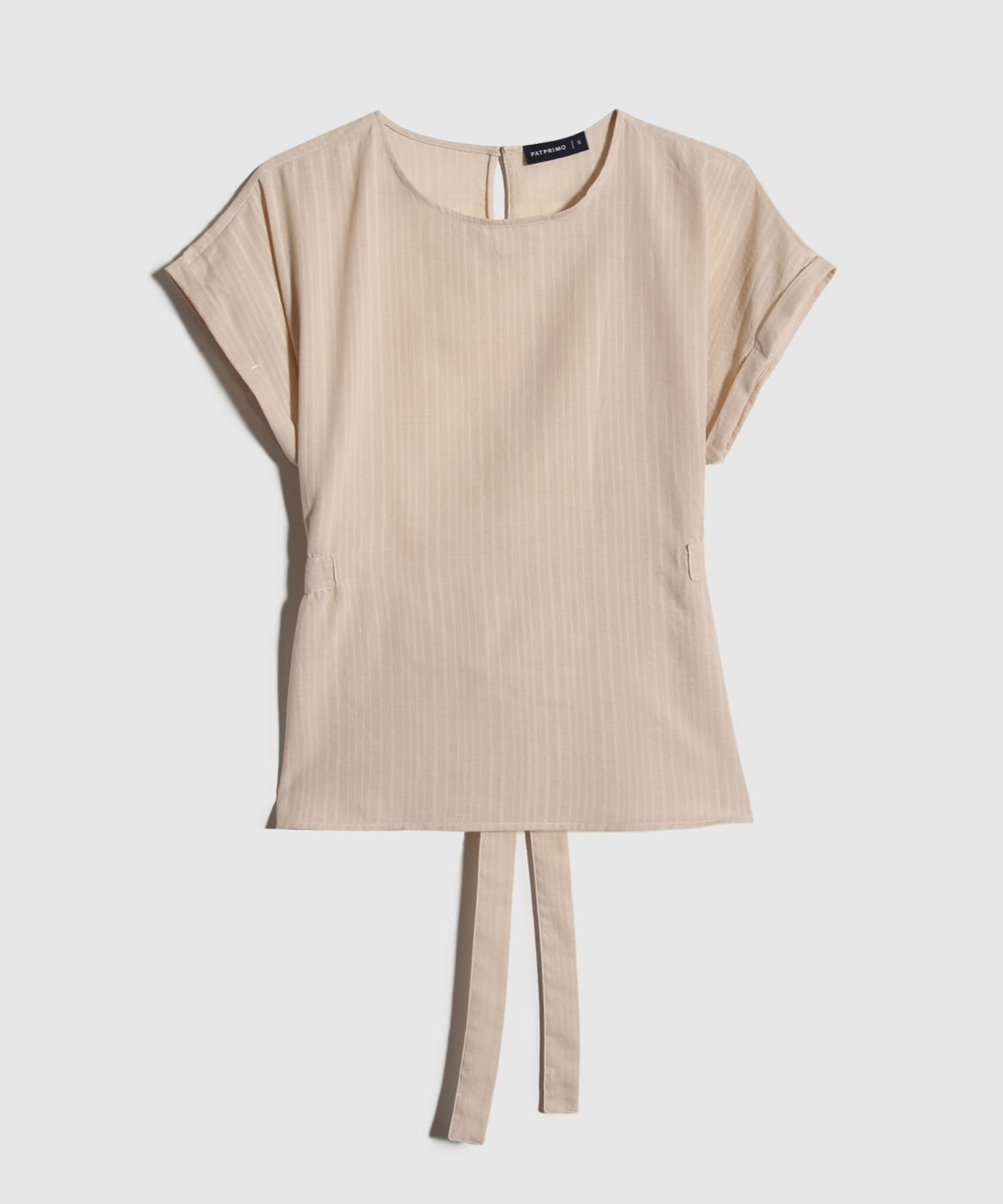 Blusa Unicolor, Manga Corta Con Cinturón