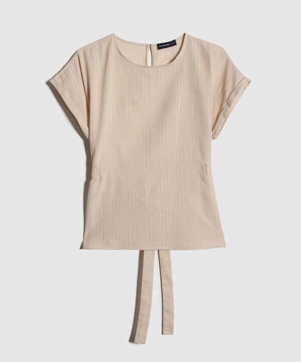 Blusa Unicolor, Manga Corta Con Cinturón