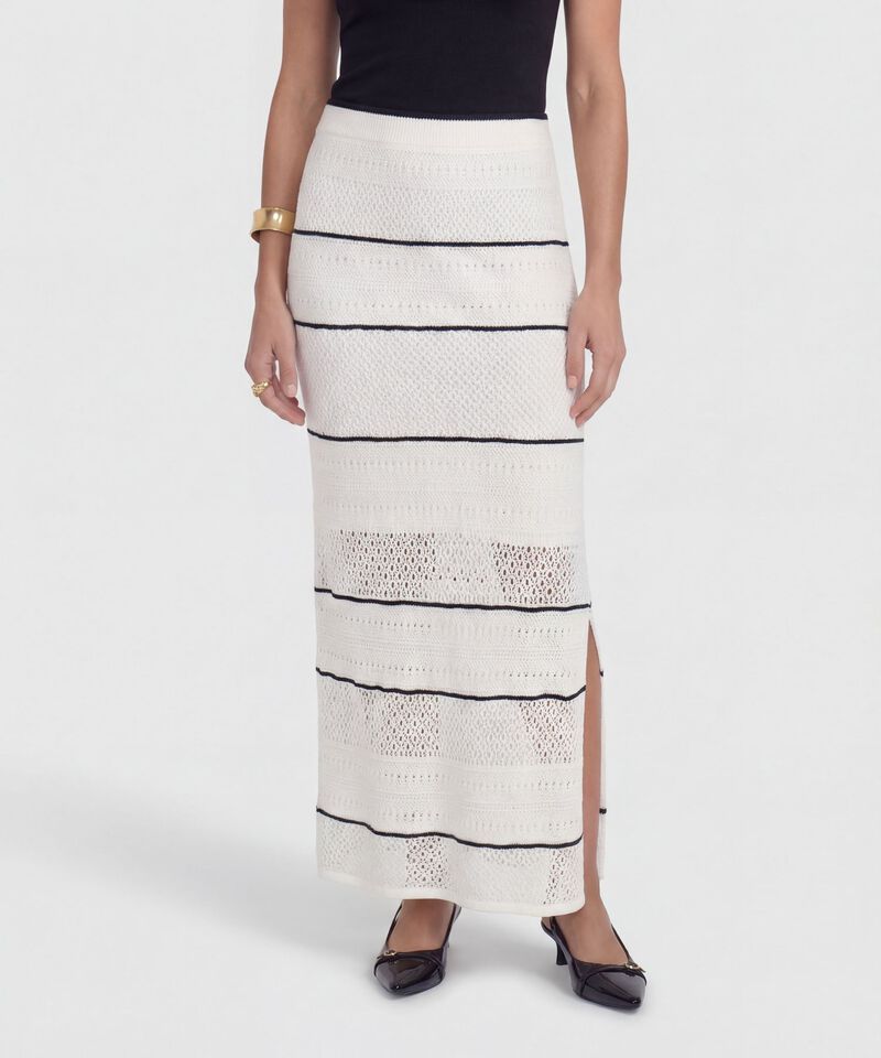 Falda Midi Tejida con Calados para Mujer