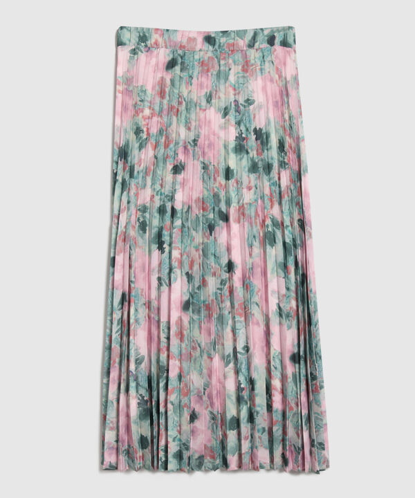 Falda Midi Estampada Con Plisado