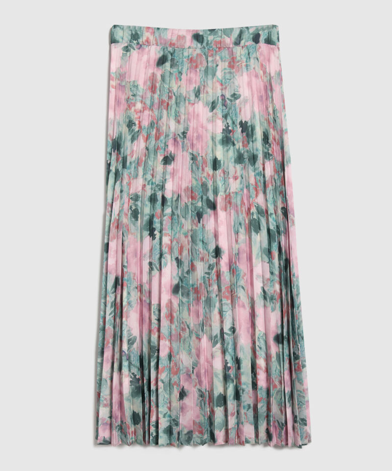 Falda Midi Estampada Con Plisado