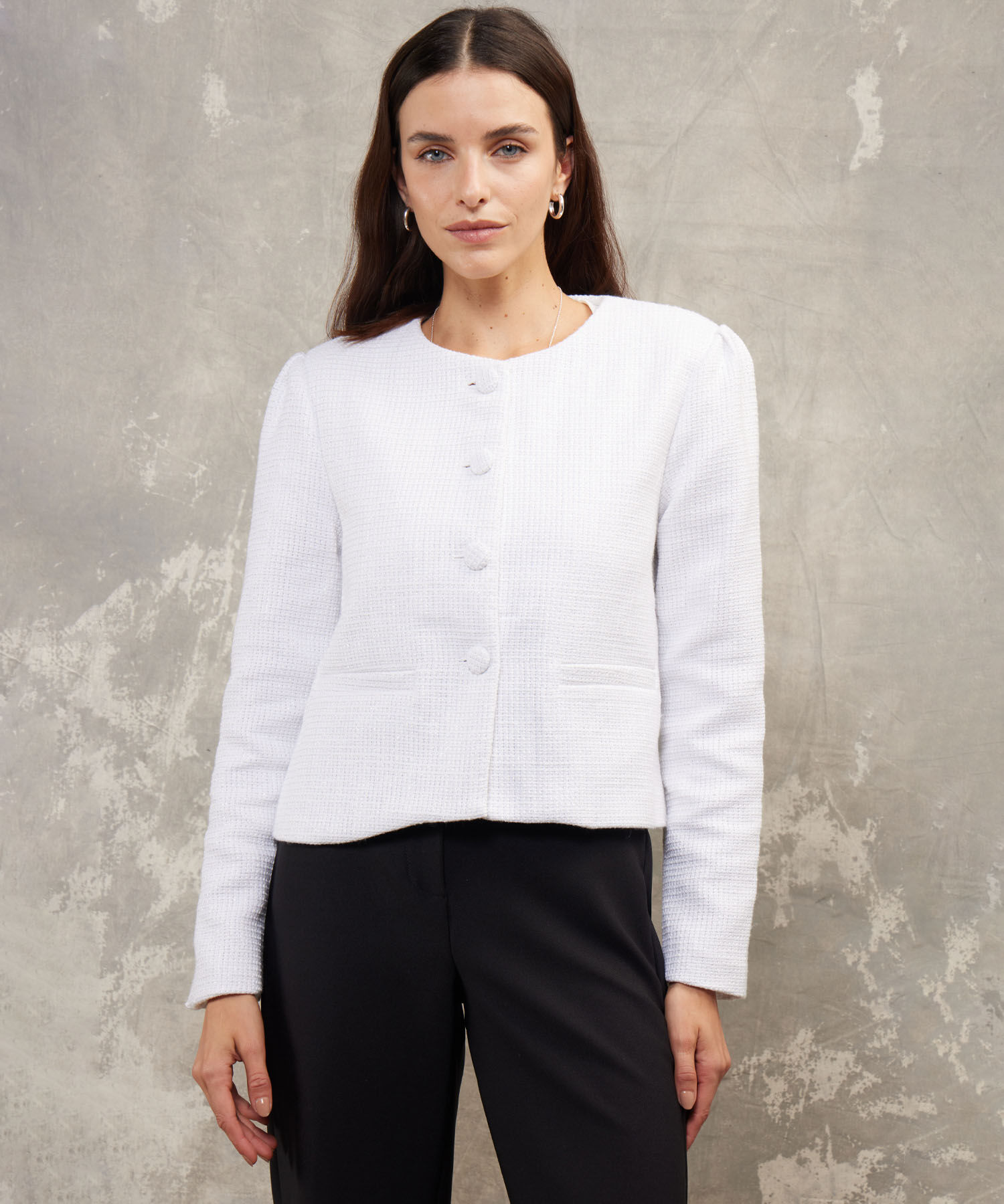 Blazer Unicolor Con Bolsillos De Ribete