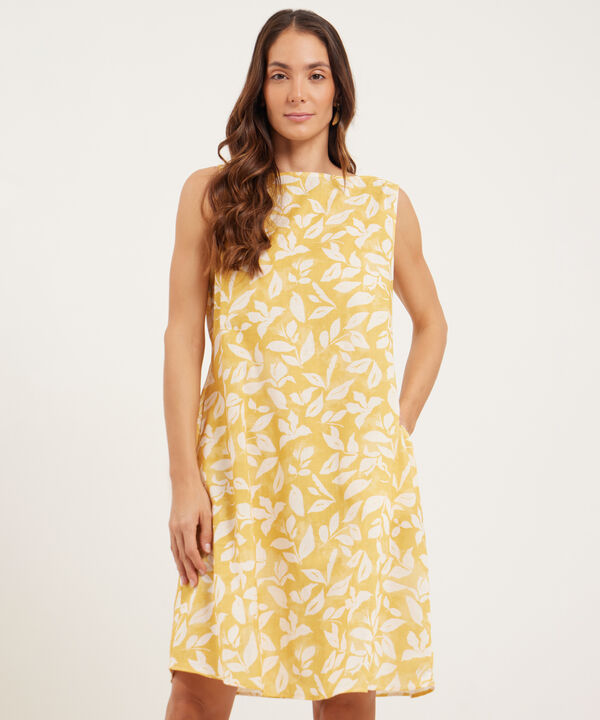 Vestido Estampado Manga Sisa Con Bolsillos Laterales