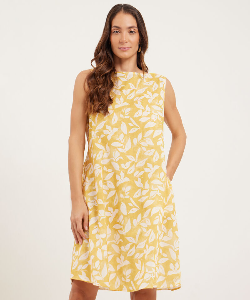 Vestido Estampado Manga Sisa Con Bolsillos Laterales