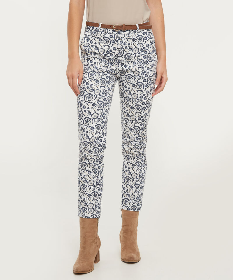Pantalón Básico Bolsillos Diagonal Estampado Con Cinturón