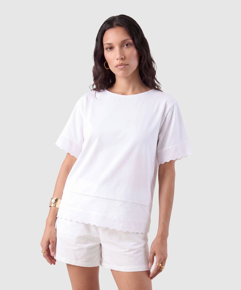 Camiseta Manga Corta Bordada Para Mujer