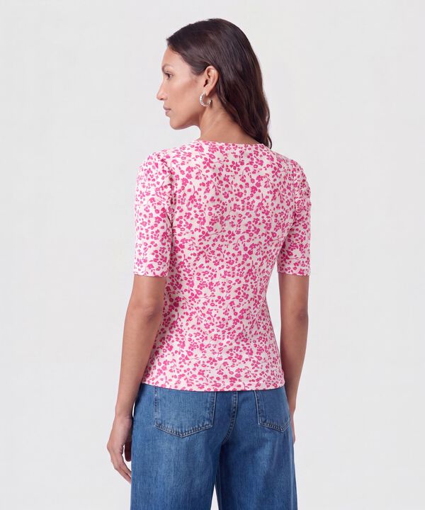 Camiseta Manga Corta Con Ruche Estampada