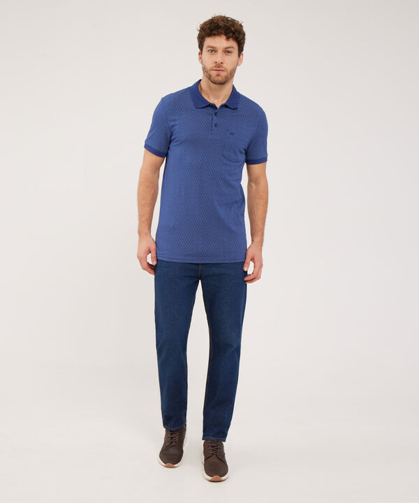 Polo Estampada, Cuello Y Puños Tejidos Con Bolsillo, Silueta Slim Fit,