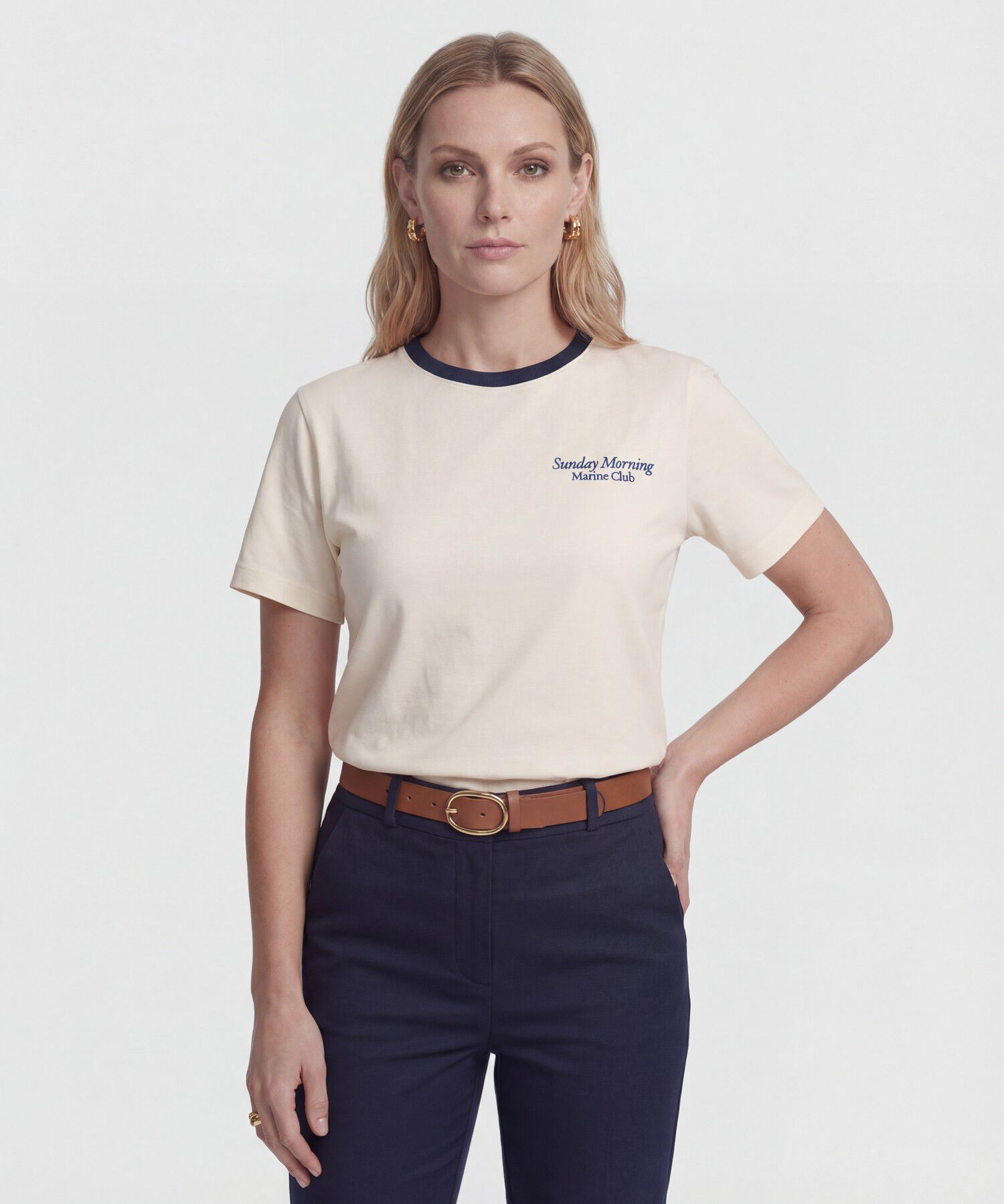 Camiseta Cuello Redondo En Contraste Mujer