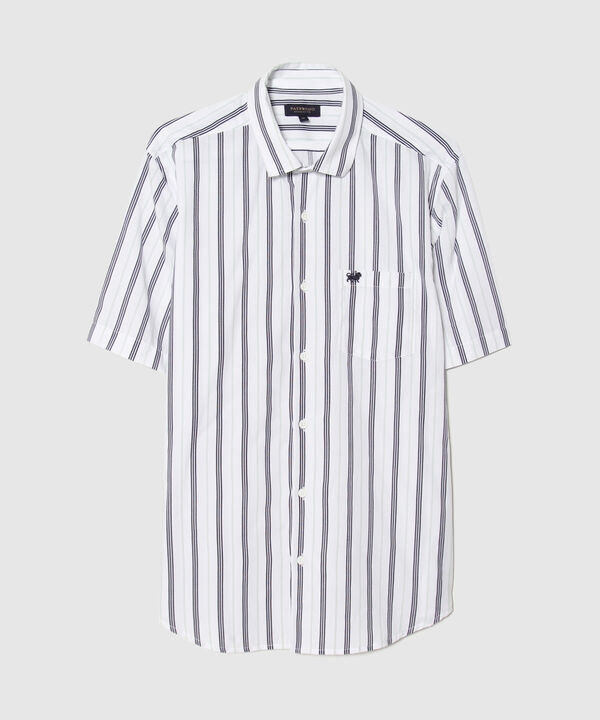 Camisa Manga Corta Estampada Con Bolsillo Blanco