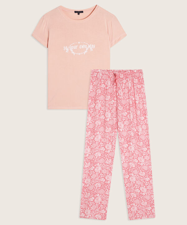 Pijama Camiseta Manga Corta Con Screen Pantalon Largo Estampado Rosa
