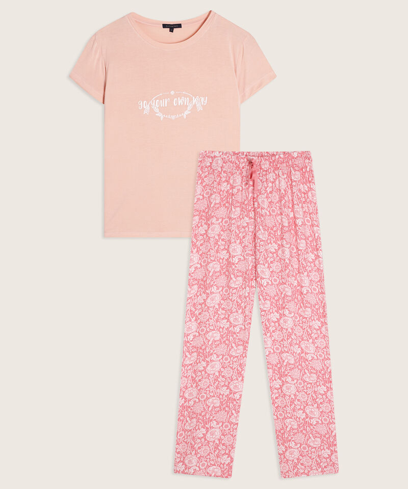 Pijama Camiseta Manga Corta Con Screen Pantalon Largo Estampado Rosa