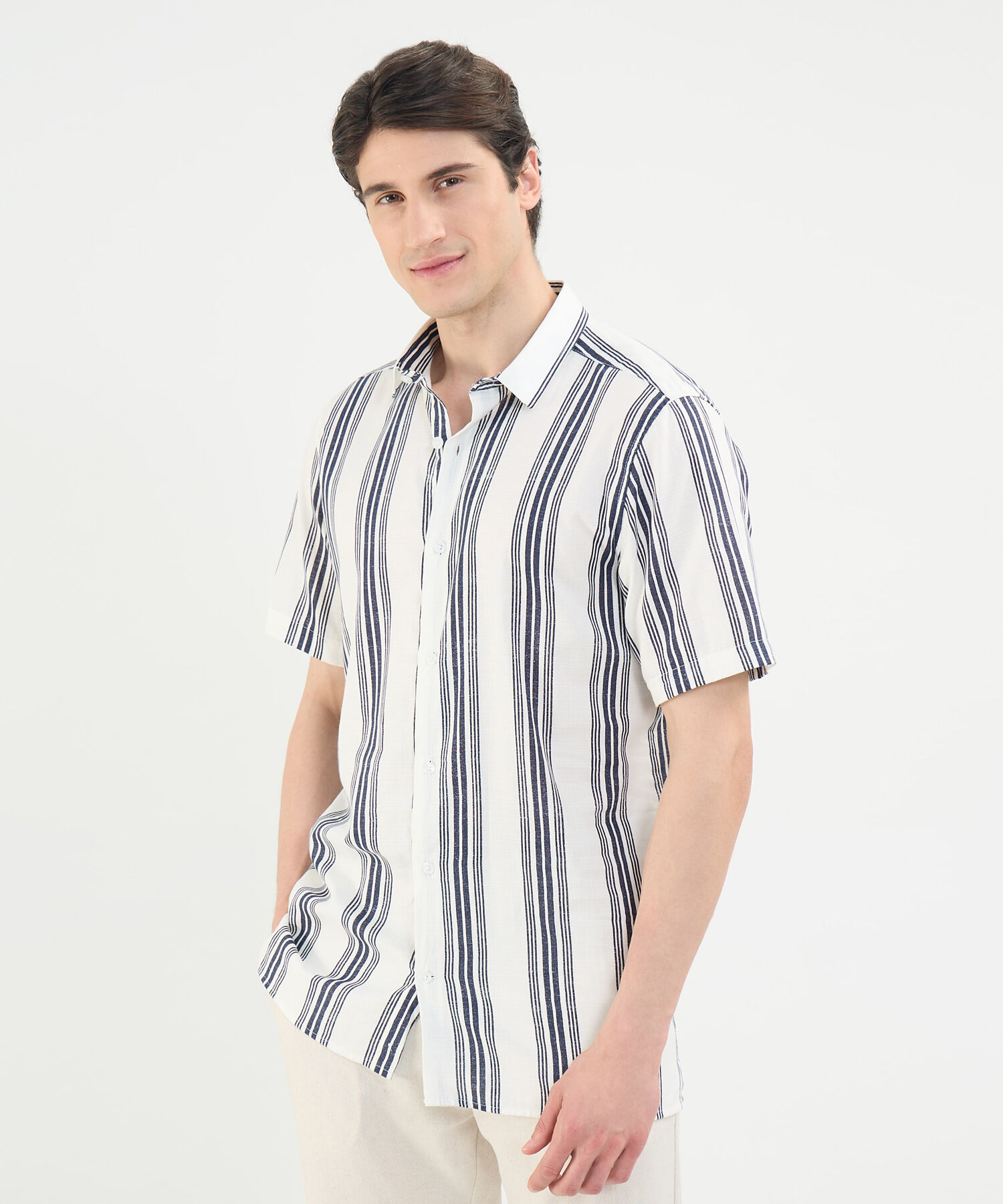 Camisa Estampada en Efecto Lino