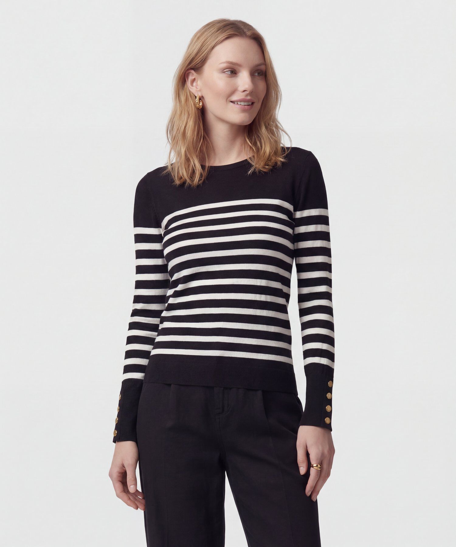 Saco De Punto A Rayas Con Botones En Pu&ntilde;o Mujer