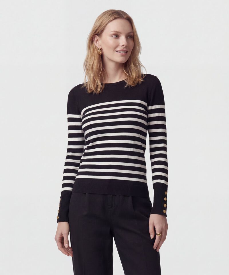 Saco De Punto A Rayas Con Botones En Pu&ntilde;o Mujer