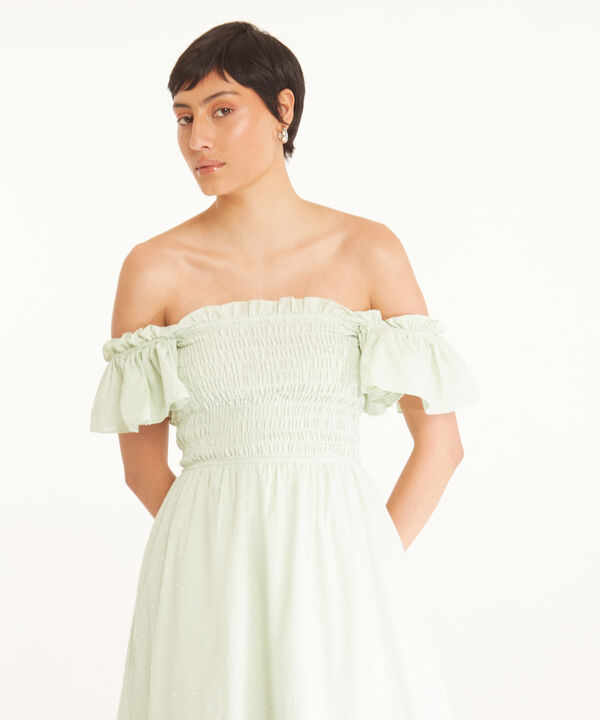 Vestido Midi Manga Corta Tipo Gola
