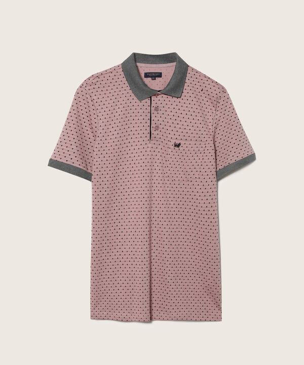 Polo Estampada, Cuello Y Puños Tejidos En Contraste Con Bolsillo, Silueta Regular Fit