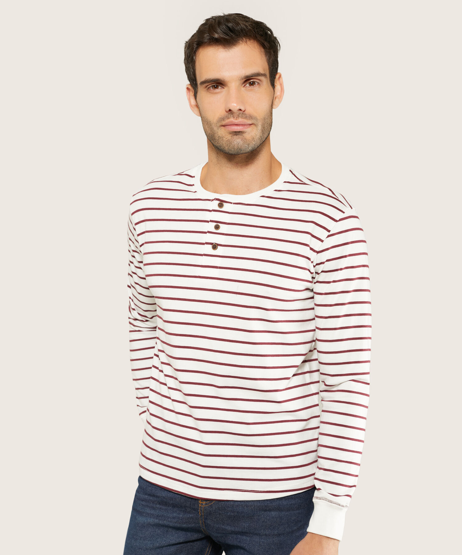 Camiseta Henley De Manga Larga Para Hombre