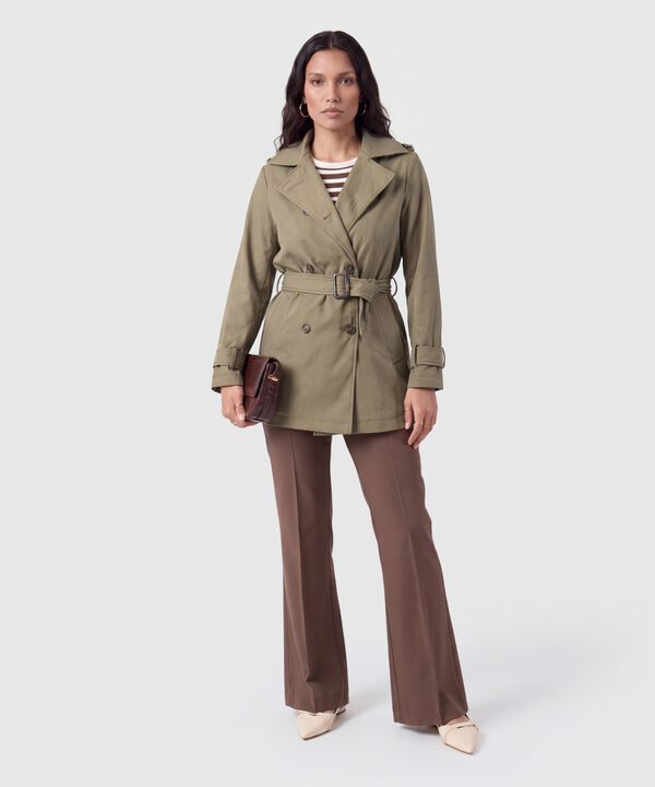 Chaqueta Cruzada Con Cintur&oacute;n Para Mujer