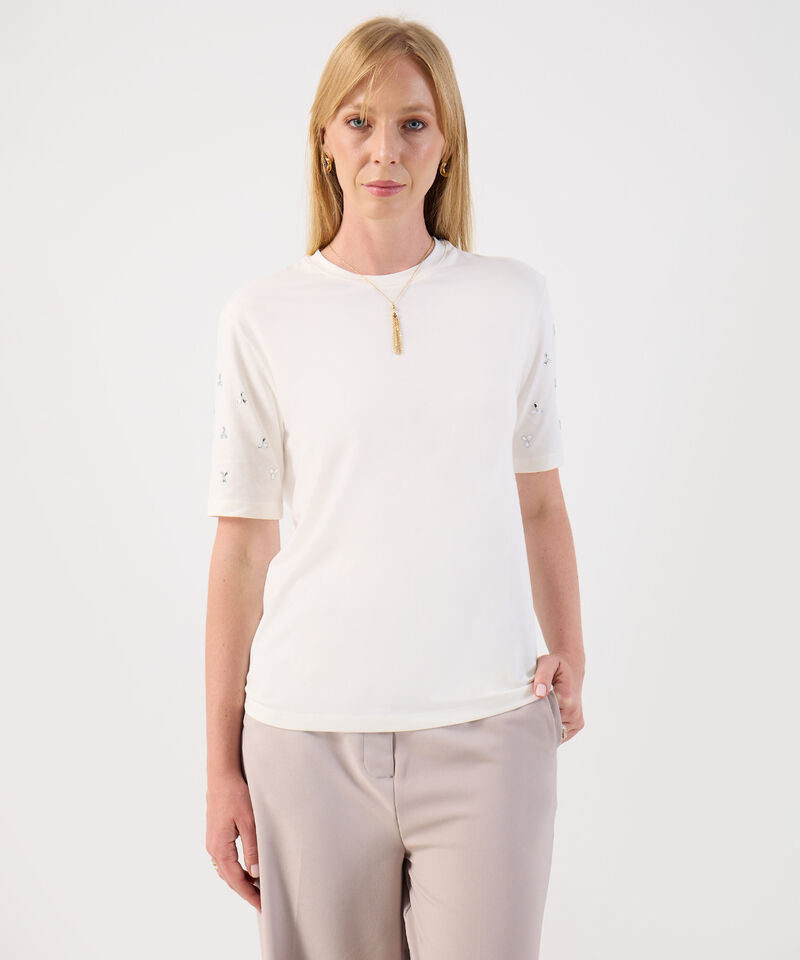 Camiseta Para Mujer Manga Corta Con Apliques De Brillo