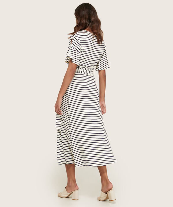 Vestido Cuello Redondo Manga Corta Preteñido A Rayas