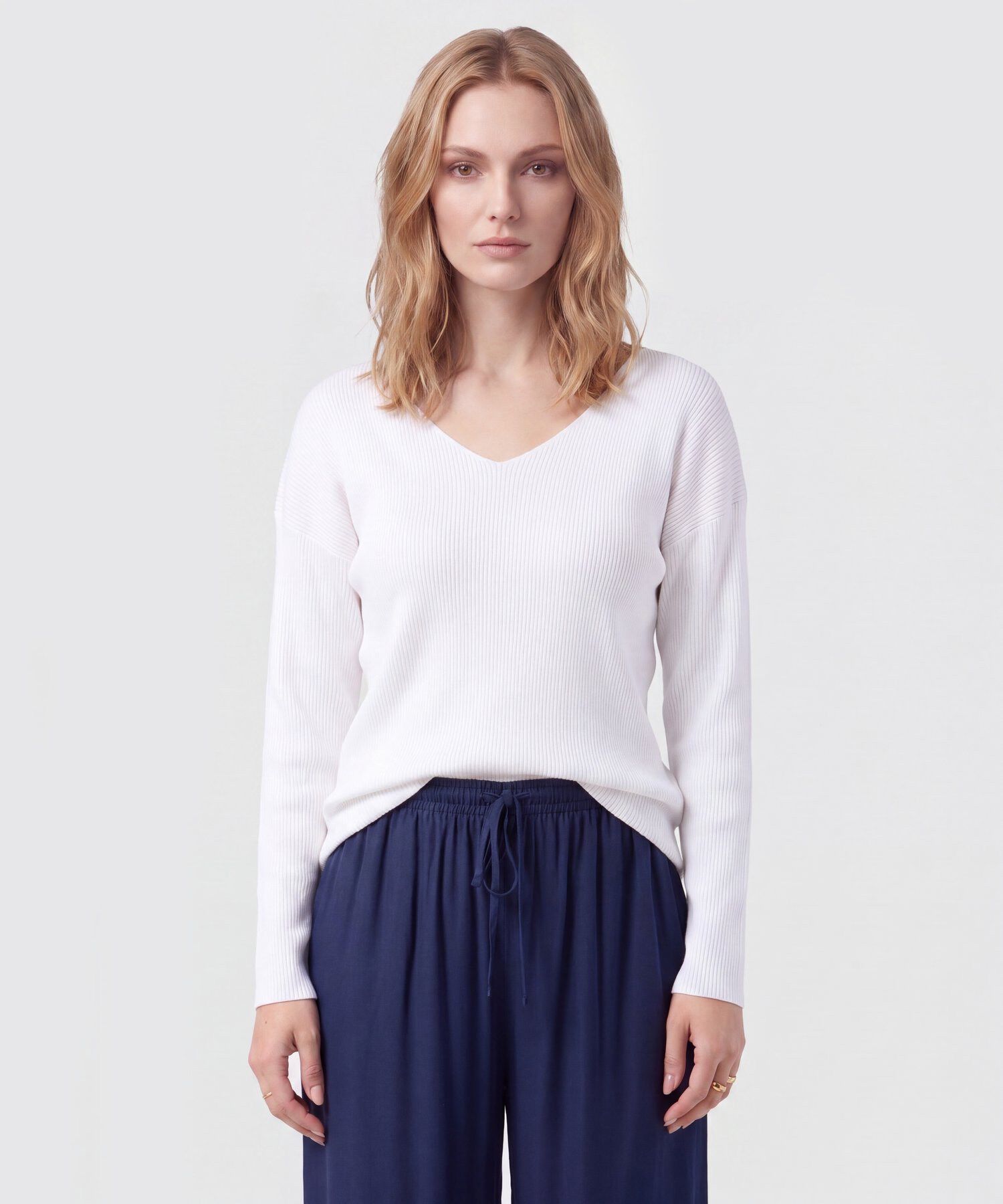 Saco Tejido En Rib Con Cuello En V Para Mujer