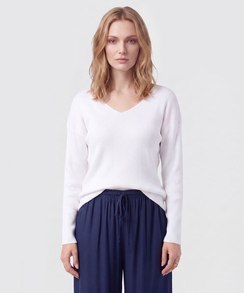 Saco Tejido En Rib Con Cuello En V Para Mujer