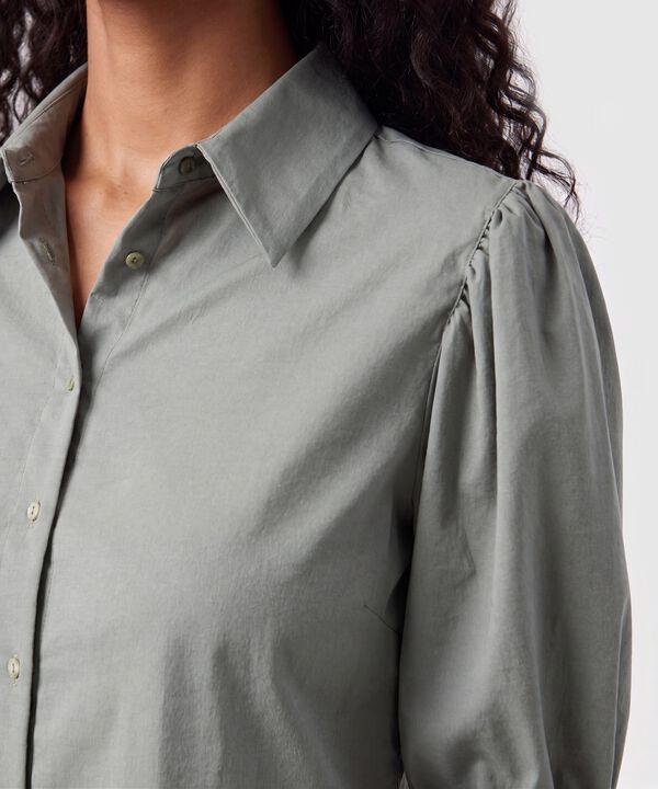 Camisa Camisera Con Mangas Recogidas Para Mujer