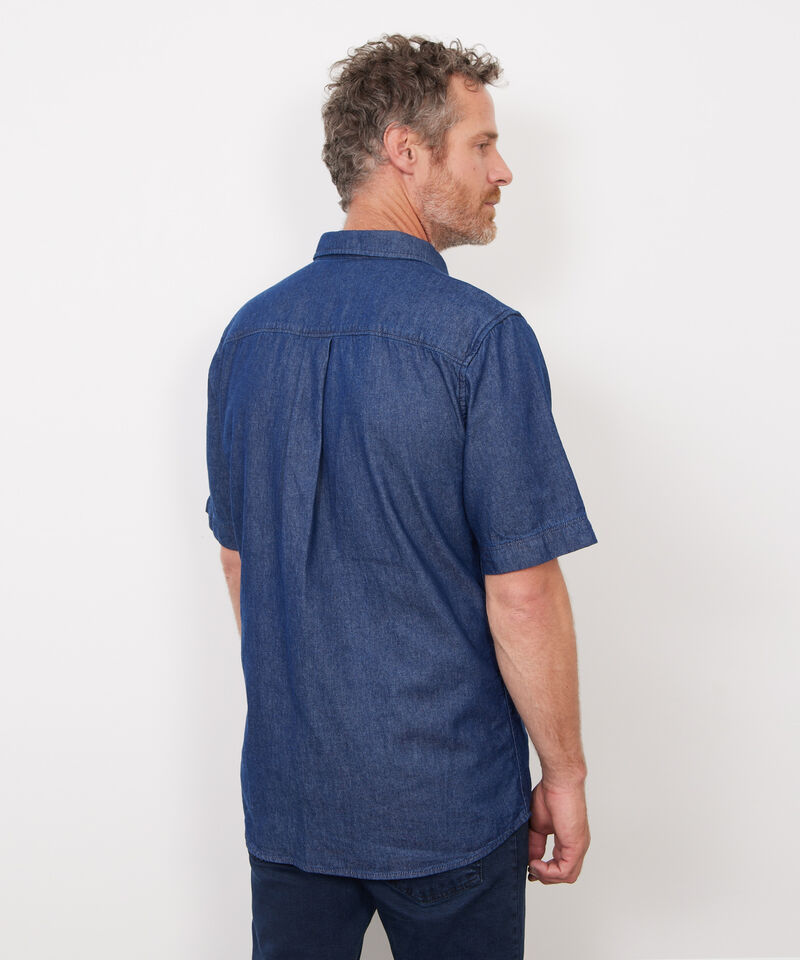 Camisa Manga Corta Cuello Clásico Tono Azul