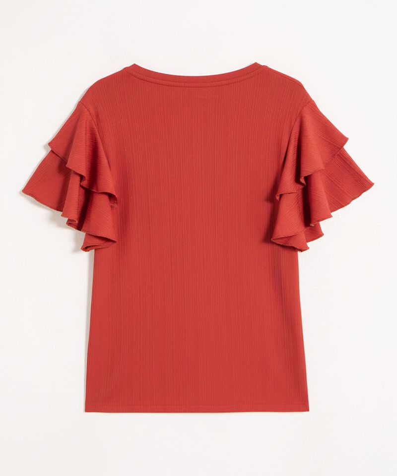 Camiseta Mujer Mangas Volantes Acanalada Elegante