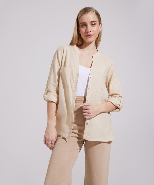 Blusa  Manga Larga Con Bolsillo Unicolor