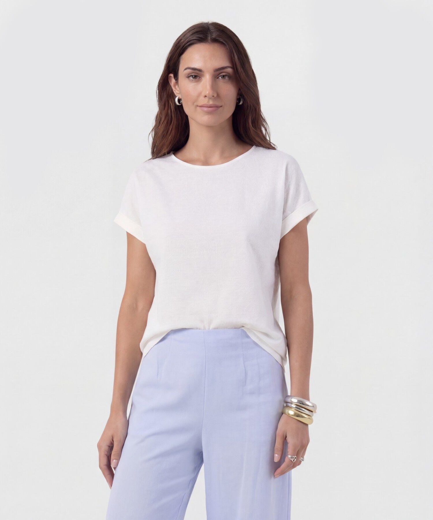 Blusa De Corte Lineal Y Manga Doblada