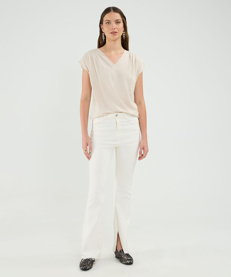 Camiseta Manga Corta, Cuello V Con Encaje En Hombro Para Mujer