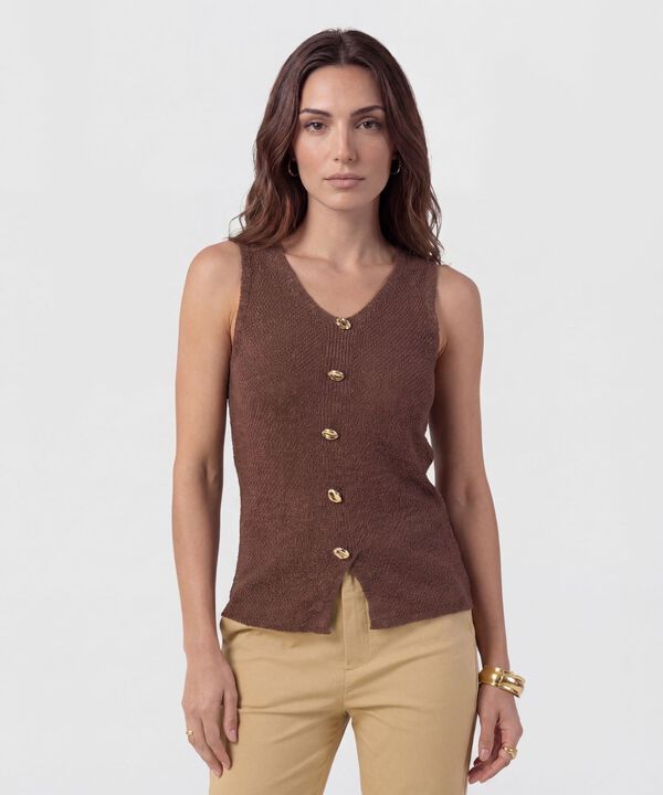 Chaleco De Tejido Con Botones Dorados Mujer