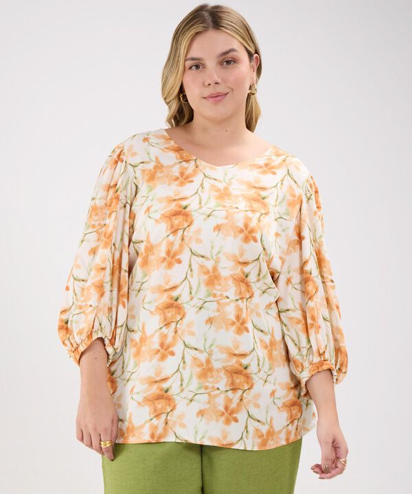 Blusa Estampada, Manga Corta Al Codo Encauchada image number null