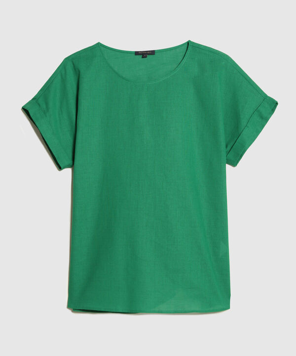 Blusa Manga Corta Con Guardapolvo  En Lino Unicolor