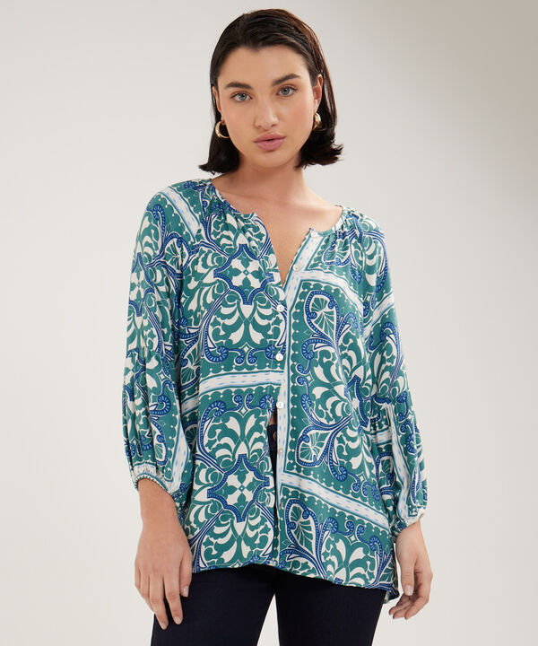 Blusa Estampada, Manga 3/4 Ranglan Tipo Globo