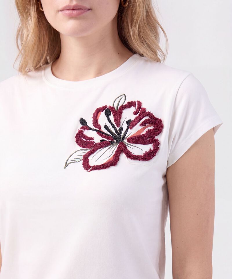 Camiseta Con Aplique De Flor Para Mujer