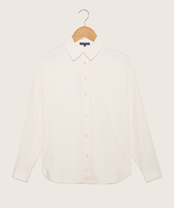 Camisa Unicolor, Manga Larga, Cuello Camisero Con Hombro Corrido Y Silueta Fluida