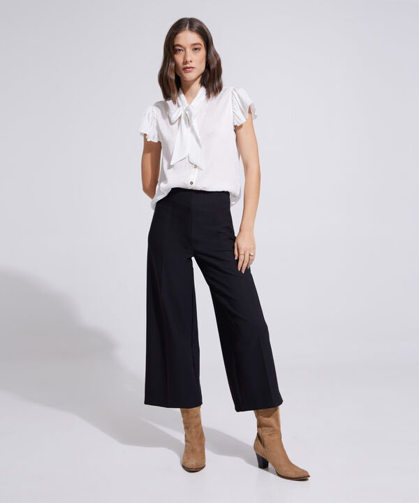 Blusa Manga Corta Unicolor Cuello Corbata