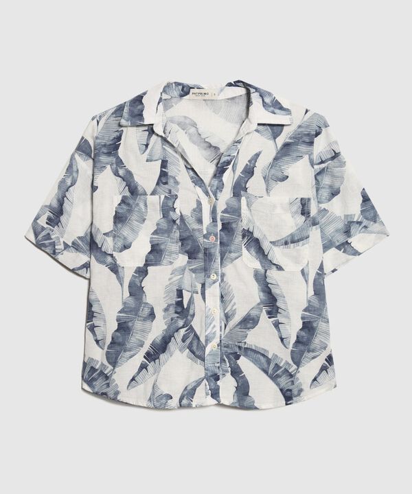 Camisa Estampada en Efecto Lino